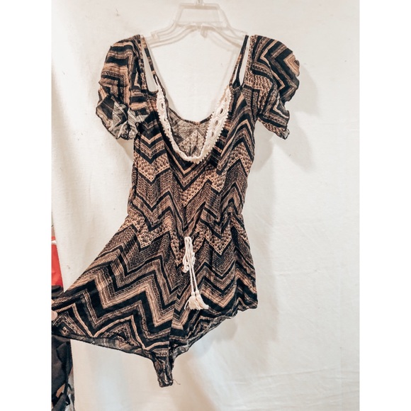 boho off the shoulder romper with spaghetti straps